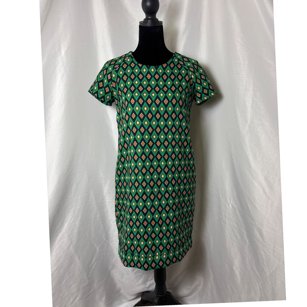 Sans Souci Dress Women Small Green Geometric Diamond Mod Shift Mini Excellent
